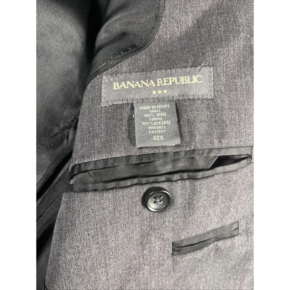 Banana Republic‎ Blazer Jacket 3 Button Mens 42S Short Bluish Gray 100% Wool